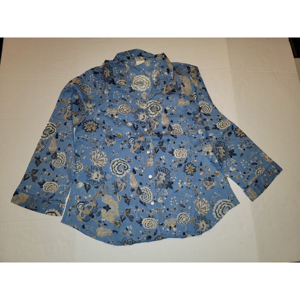 Handprint Blue Floral Button Down Shirt And Pants Combo Size Large 100% Cotton